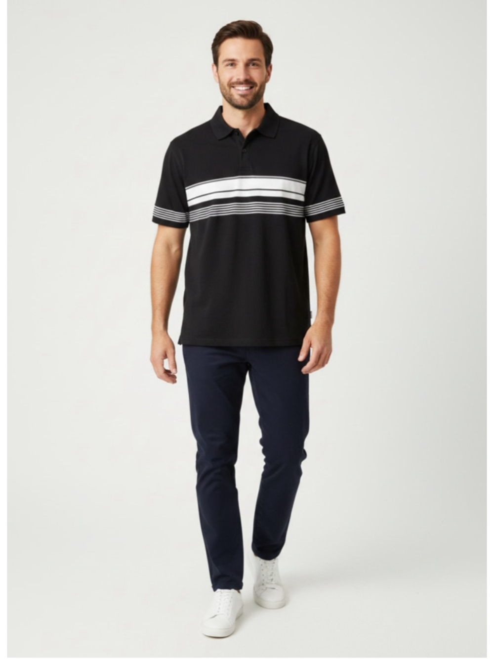 IZOD XFG Mens XXL Black White Striped Golf Polo Shirt Cool-FX Stretch Tech